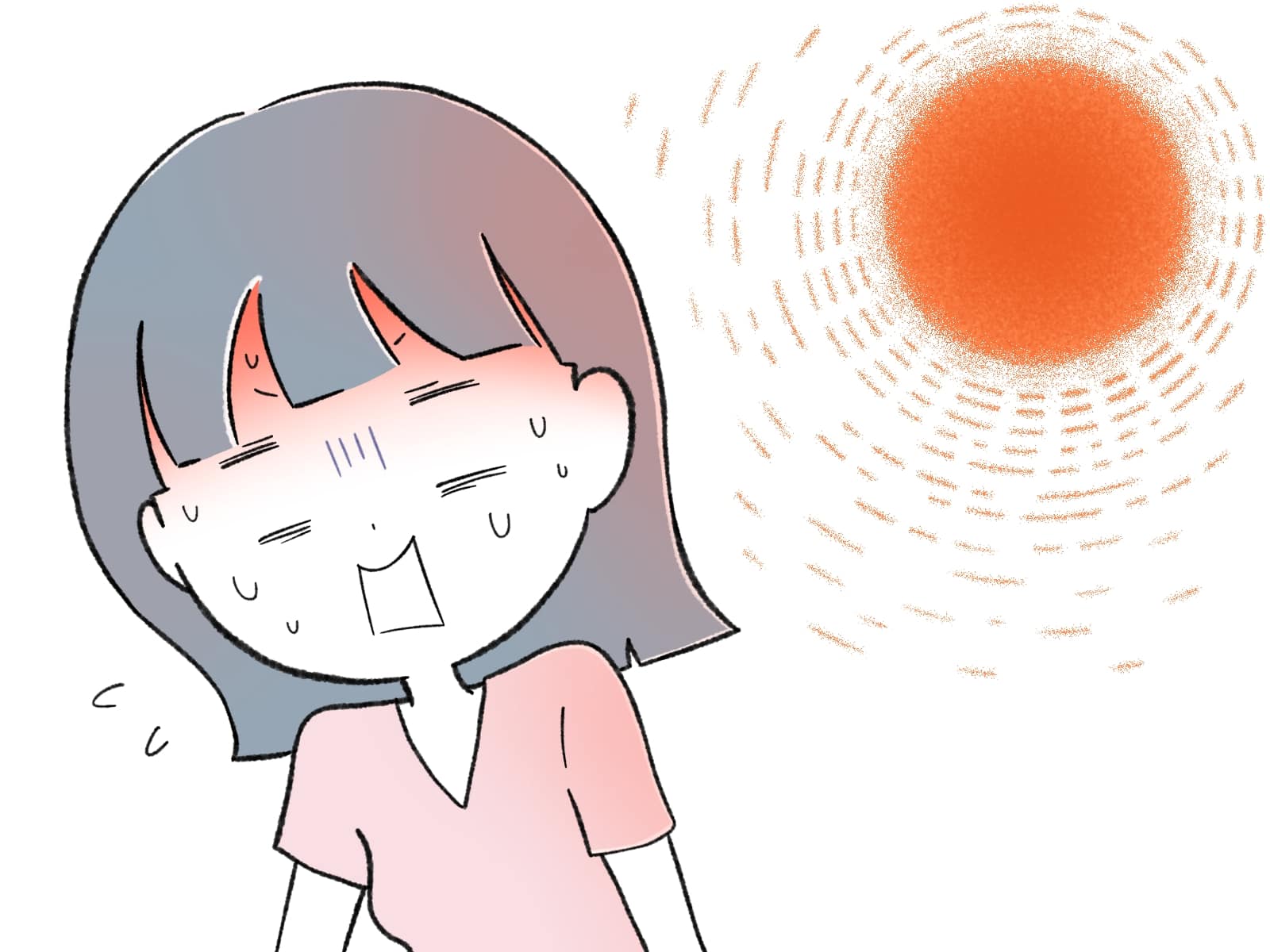 暑い夏の日に疲れ果てている人のイラスト