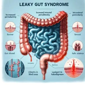 リーキーガット症候群を示す腸のイラスト